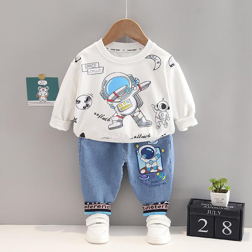 Spring and Autumn Boys Crewneck Long Sleeve Suit